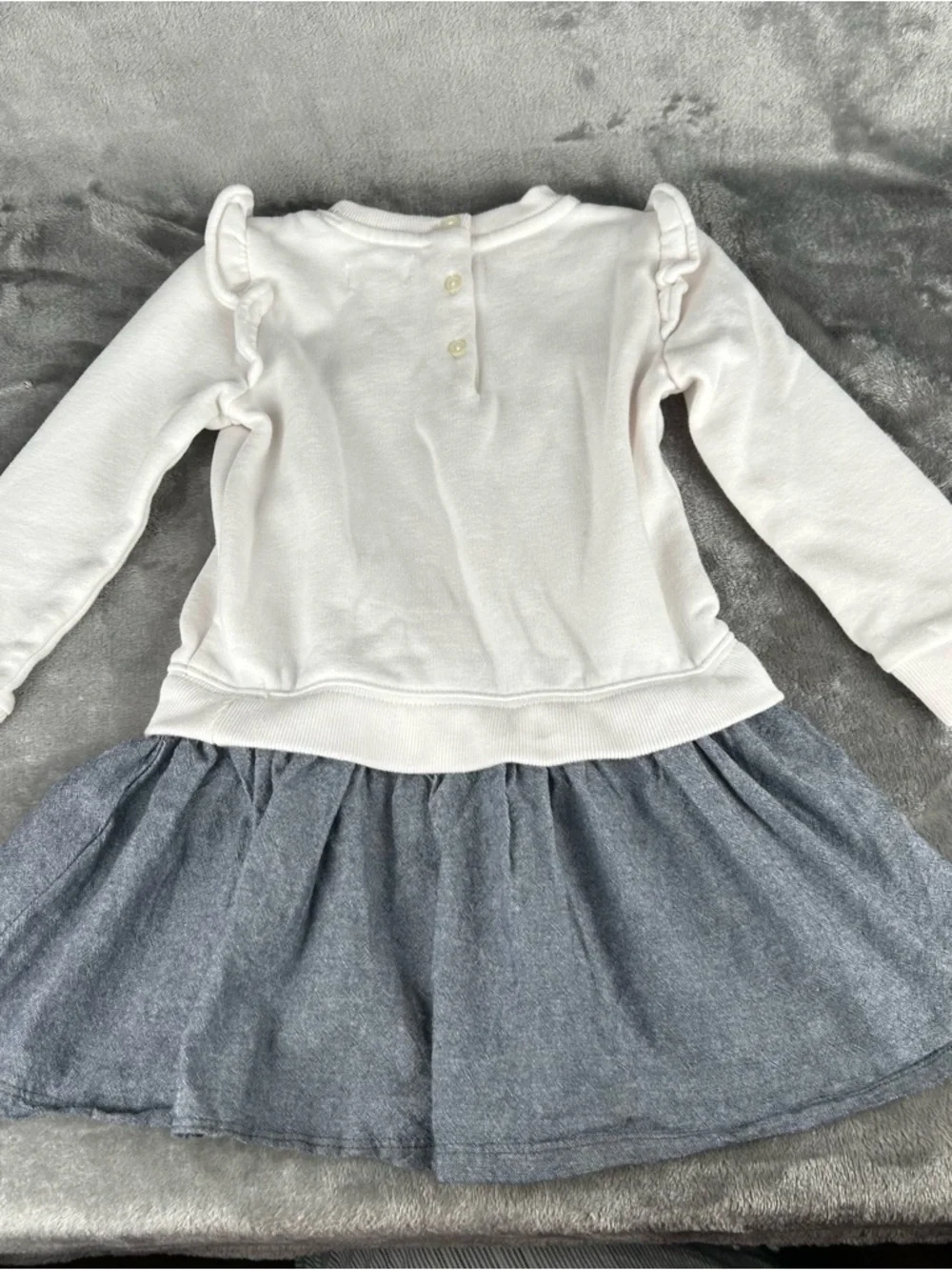 Ralph Lauren Dress Baby Girl 24 Months Pony Logo White Jersey Top Chambray Skirt